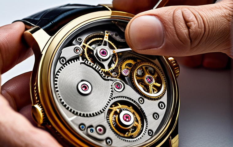 **Luxury Watch Craftsmanship:** Close-up of a skilled Swiss watchmaker meticulously assembling a luxury watch, showcasing intricate gears, gold accents, and the heritage of Swiss watchmaking. Focus on detail and artistry.