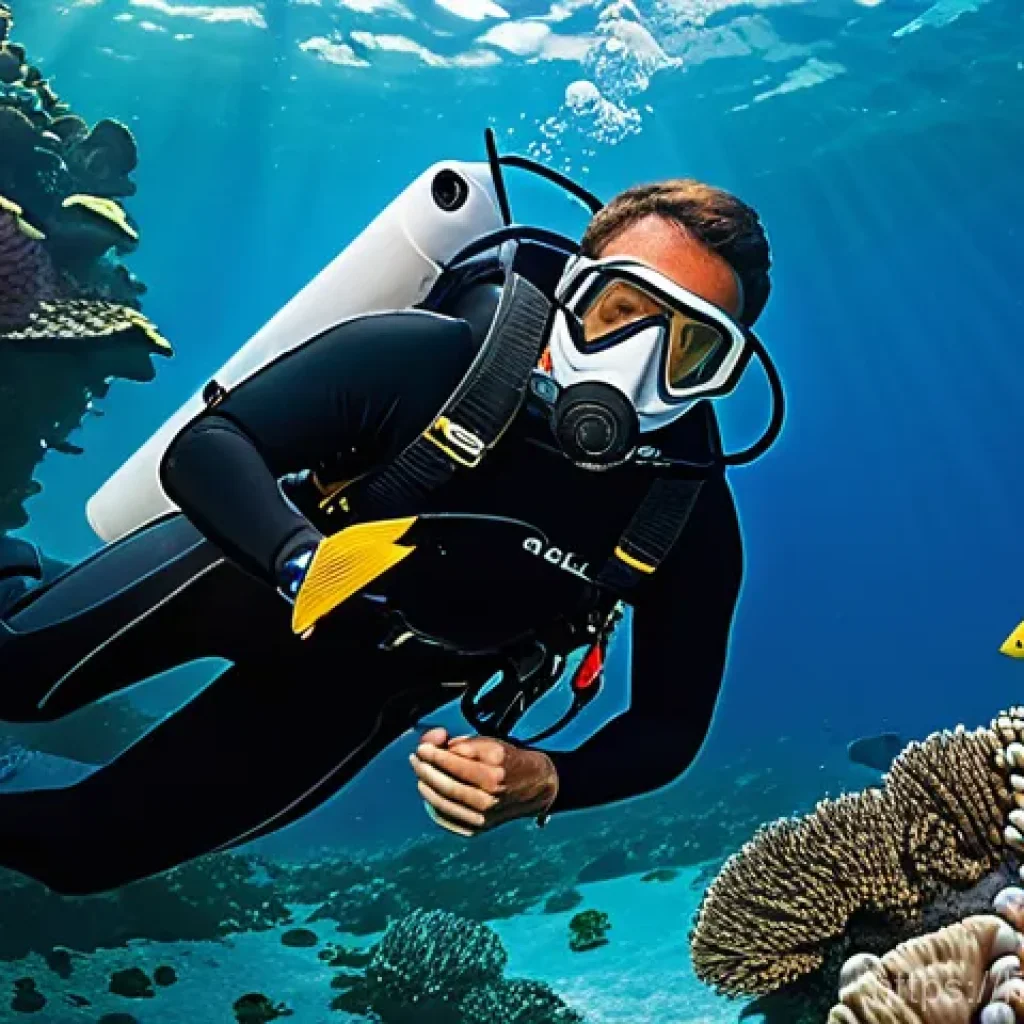 롤렉스 서브마리너 인기 이유 - **Prompt: Underwater Explorer with Rolex Submariner**
    A confident male scuba diver, approximatel...