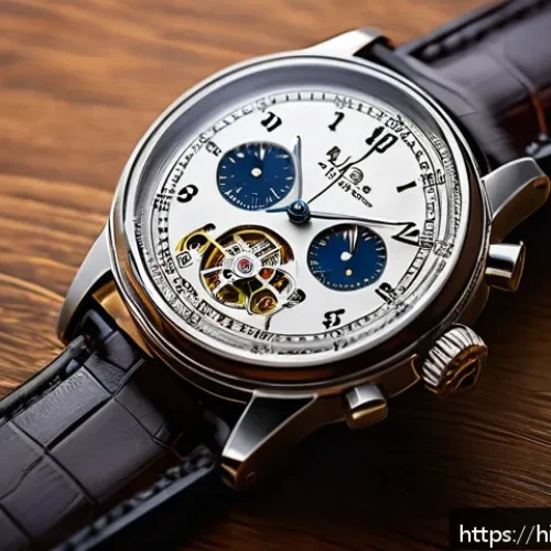 Home 31 스위스 메이드와 일본 시계 차이 - A close-up, highly detailed image of a classic Swiss mechanical wristwatch resting on a polished woo...