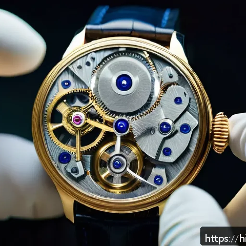 시계 오버홀 비용과 주기 - A close-up image of a high-end luxury wristwatch undergoing detailed cleaning and maintenance inside...
