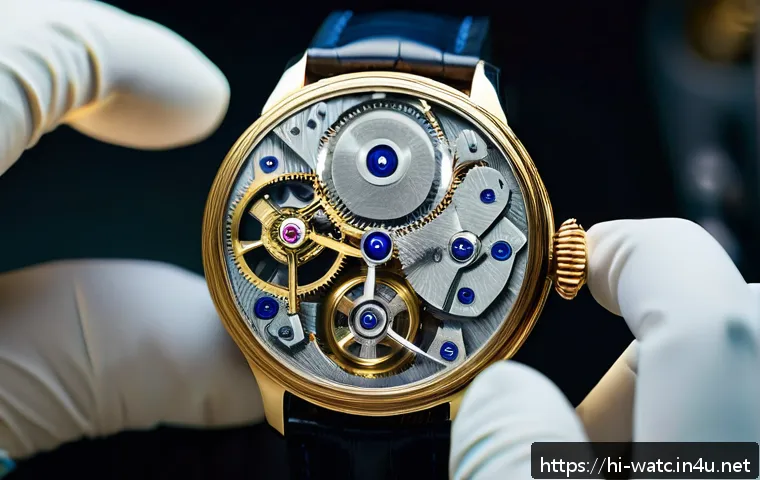 시계 오버홀 비용과 주기 - A close-up image of a high-end luxury wristwatch undergoing detailed cleaning and maintenance inside...